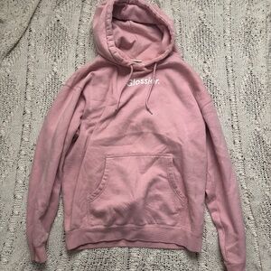 Glossier nude pale pastel pink oversized hoodie thick warm comfy hooded sweater